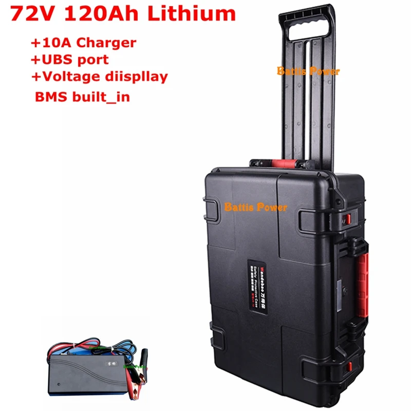 72V 120ah 100Ah литий-ионный аккумулятор с 100A BMS и отображение напряжения для хранения солнечной энергии караван мотоцикла+ 10A Зарядное устройство