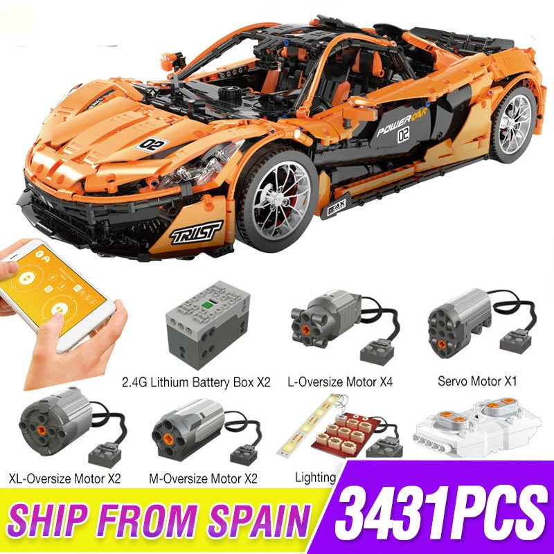 

1 to 8 ratio 13090 Technic Series P1 Orange Racing Car Set APP RC Model Building Blocks Power Motor Function Toys 20087