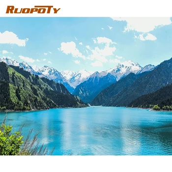 

RUOPOTY Frame DIY Mountain Lake Painting By Numbers Tree Landscape Canvas By Numbers Coloring Wall Art Picture For Home Decors