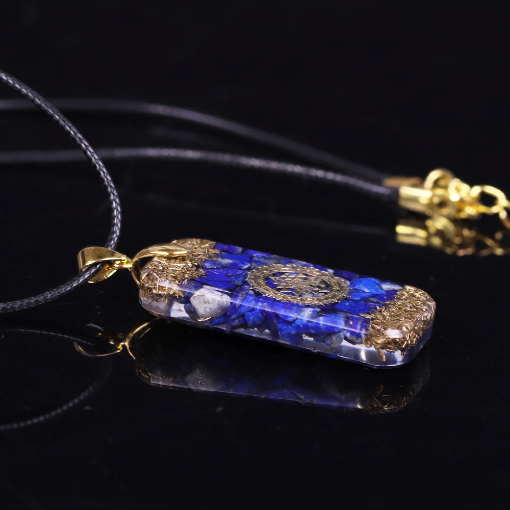 24K Gold chakra Orgone Orgonite Moonstone pendant Lapis Lazuli Unisex reiki 