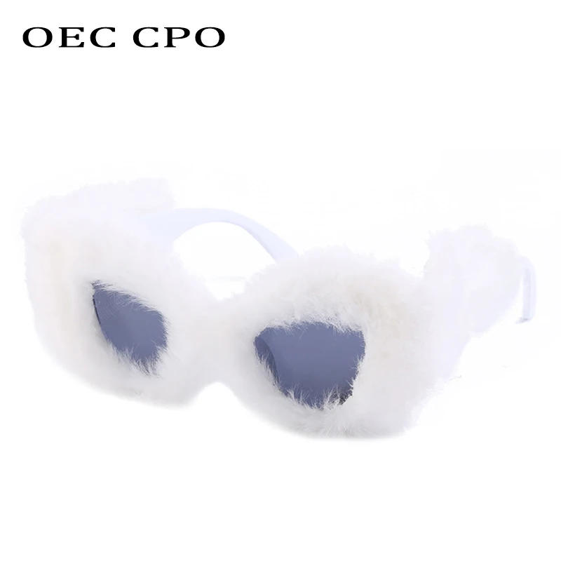 OEC CPO Ladies Soft Fur Velvet Cat Eye Sunglasses Women Fashion Colorful Handmade Sun Glasses Female Trendy Shades UV400 Eyewear
