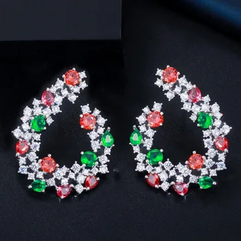 

LUALA High Quality Popular Brand Design Multi Red Green Cubic Zirconia Big Drop Earrings Fashion Jewelry for Women CZ617