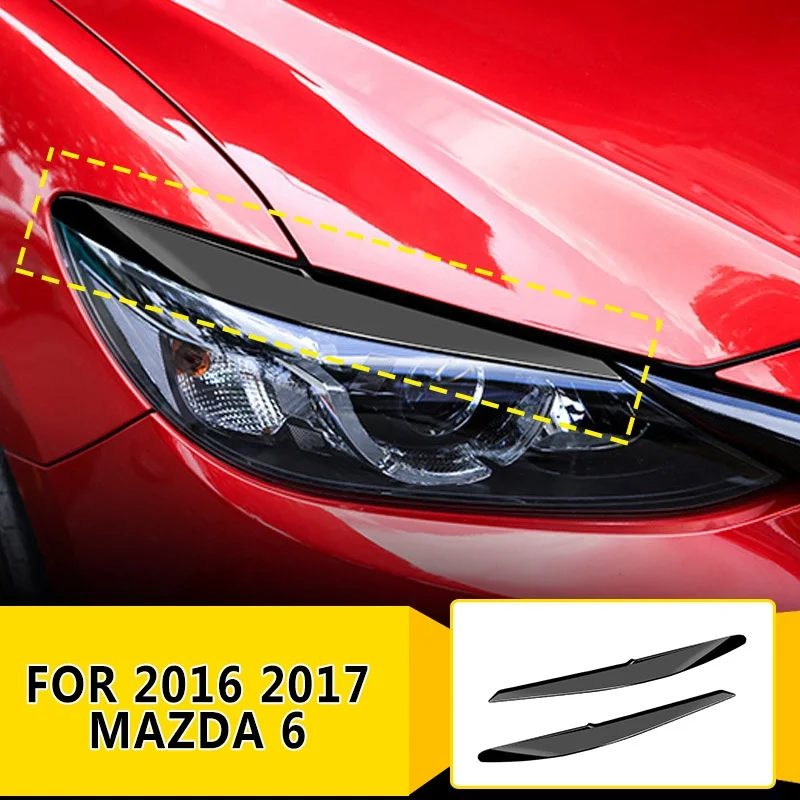 Pcmos 2 шт. ABS яркие черные фары брови веки отделка для 2016 2017 Mazda 6 хром Стайлинг