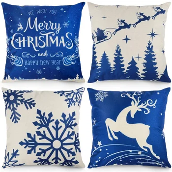 

Christmas Winter Pillow Covers Blue Snowflakes 18X18 Inches Decorative Throw Pillow Case Christmas Decorations
