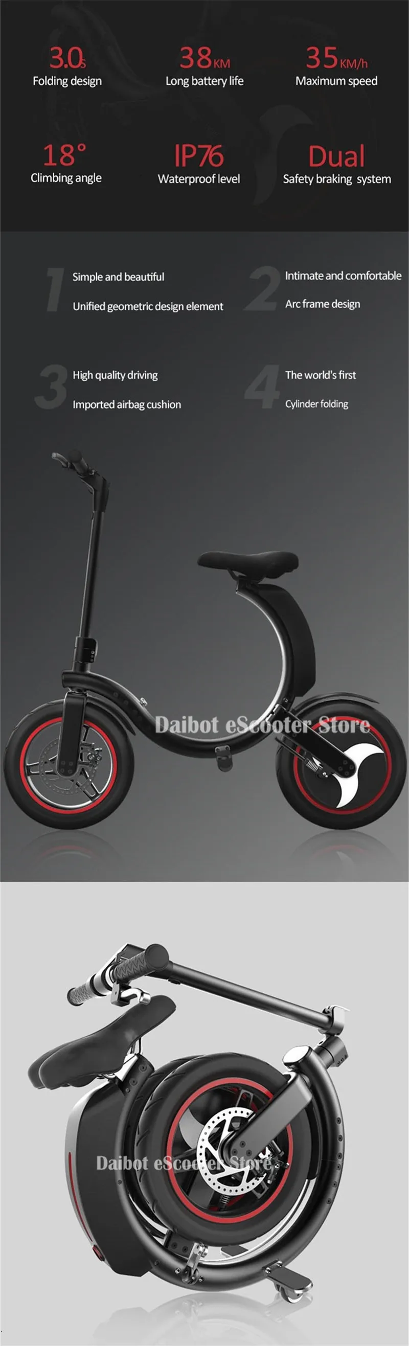 New 14'' Tire Protable Electric Scooter 36V 450W Motor Electric Folding Bike eBike E-bike Bicycle (6)