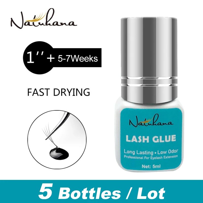 

NATUHANA 5 Bottles/Lot 5ml 1 Second Fast Dry Individual Eyelash Extension Glue Adhesive Strong Low Smell Mink False Lash Glue