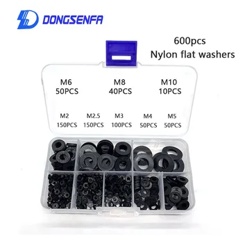 

600PCS White/Black M2/M2.5/M3/M4/M5/M6/M8/M10 Plastic Nylon Flat Washers Insulation Spacer Seals Washer Gasket Ring Kit