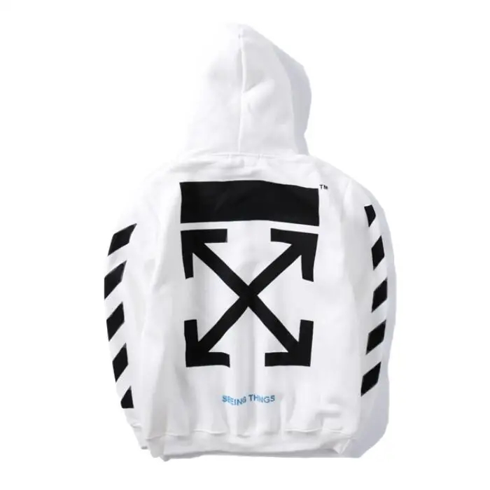 Косая полоска граффити стрелка 18ss Off-White мужские парные модели Осень Зима хлопок Повседневная Свободная Толстовка с капюшоном куртка - Цвет: White