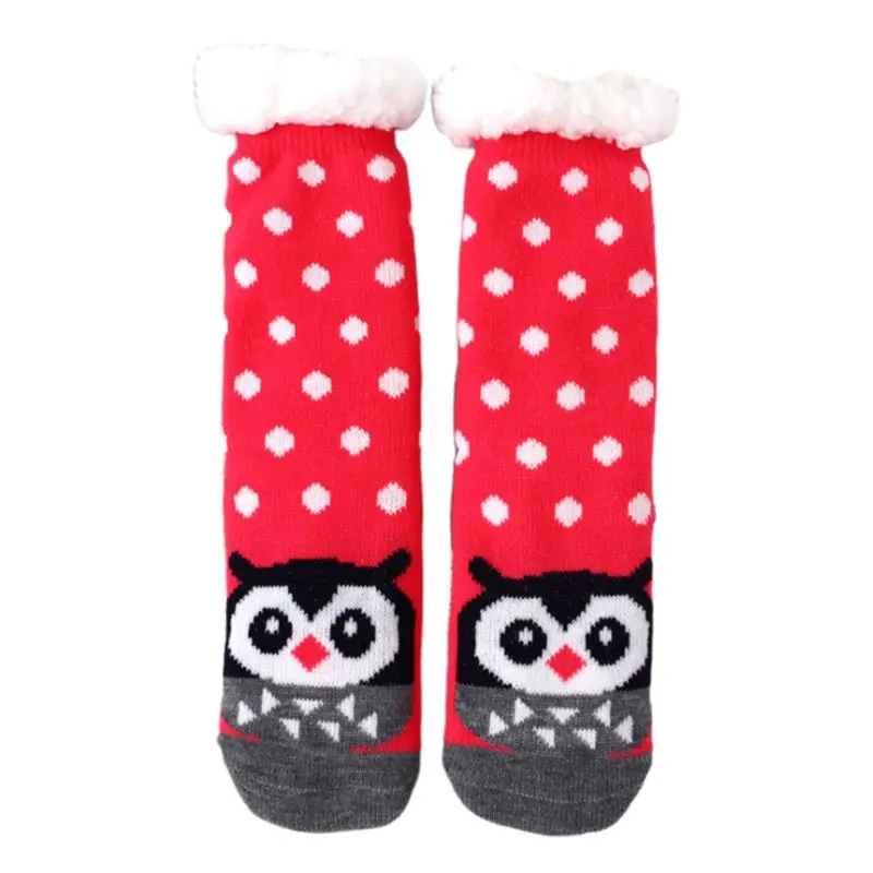 Women Winter Thick Warm Fuzzy Lined Slipper Sock Cartoon Animal Non-Skid Hosiery