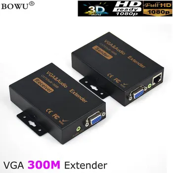 

300M HD 1080P UTP VGA Extender RJ45 1x1 Splitter with 3.5mm Audio RJ45/cat5e/6 Ethernet Cable 1000 Feet 4 LED Projector HDTV PC