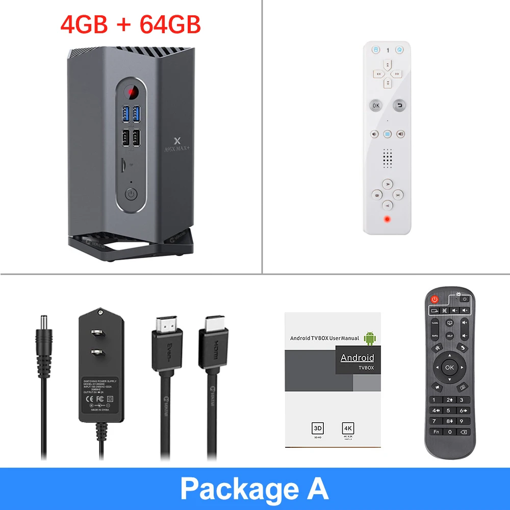Package A Игровой ТВ приставка Android 9,0 A95X MAX Plus Amlogic S922X Поддержка USB3.0 1080P H.265 4K 75fps Google плеер магазин Plex медиа сервер - Цвет: Package A