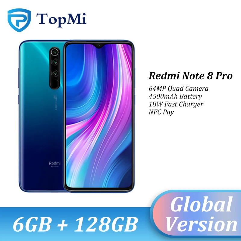 Оригинальная глобальная версия Xiaomi Redmi Note 8 Pro 6 ГБ 128 Гб Смартфон 64 мп Quad камера 6,5" экран MTK Helio G90T телефон nfc