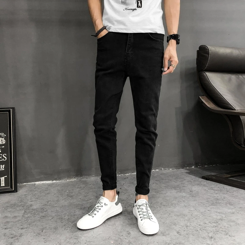 Autumn And Winter Jeans Men's Tide Brand Fashion Casual Solid Color Male Korean Version Of The Wild Feet Pants Black