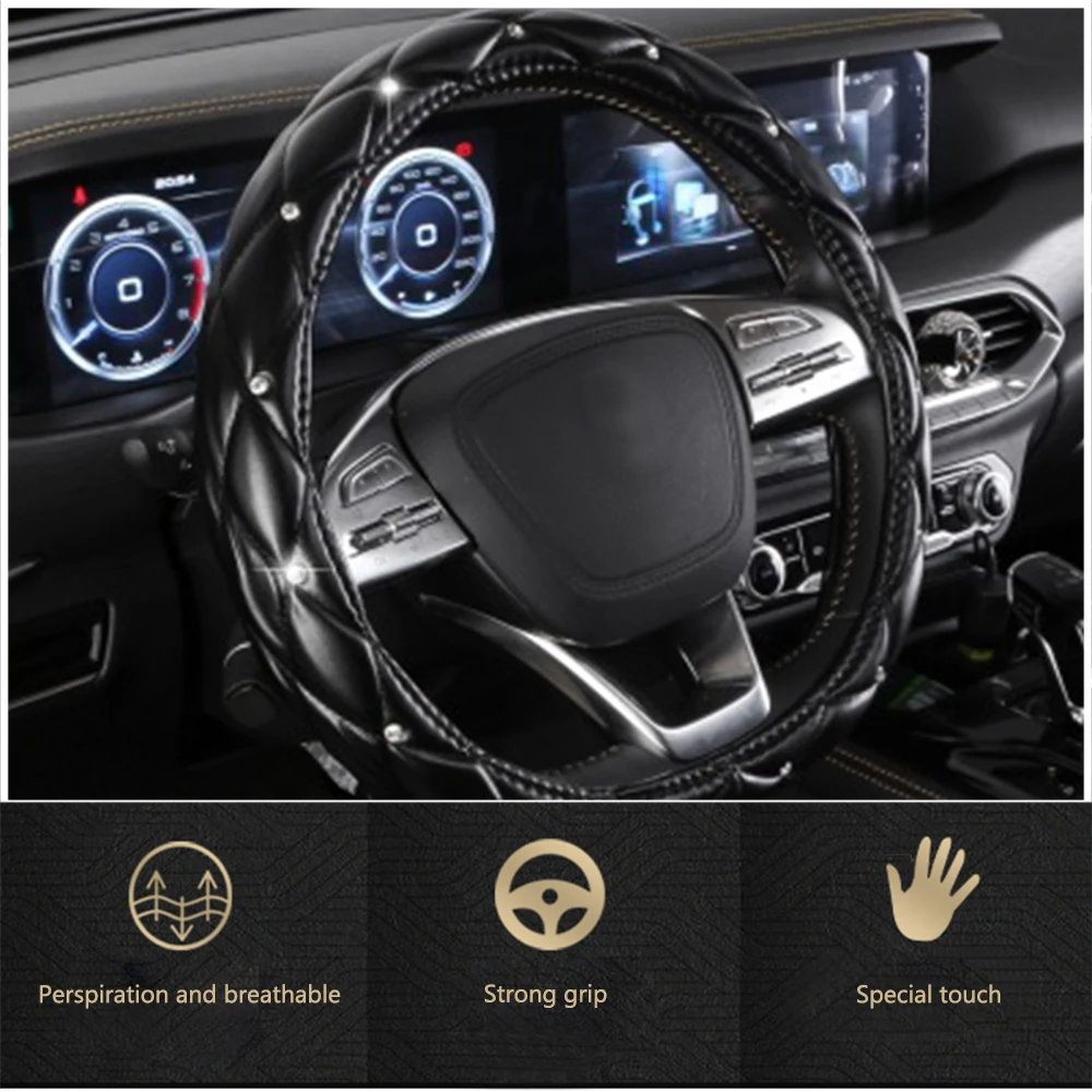 

Чехол на руль, алмазный, кожаный, с блестками украшения с камнями и стразами, универсальный, подходит для 15-дюймового автомобильного колеса, защита для женщин