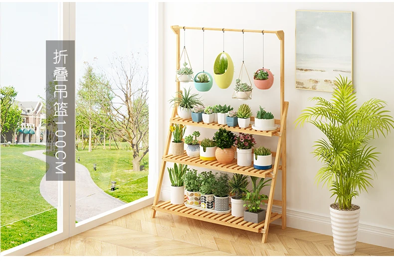 Household Balcony Room Built-in Rack Landing Type Solid Wood Multi-storey Flowerpot Frame