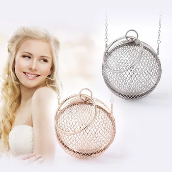 

Vintage Women Evening Bag Metal Chain Hollow Out Mini Bag Banquet Party Shoulder & Crossbody Bags Clutch Circular Cage Handbag