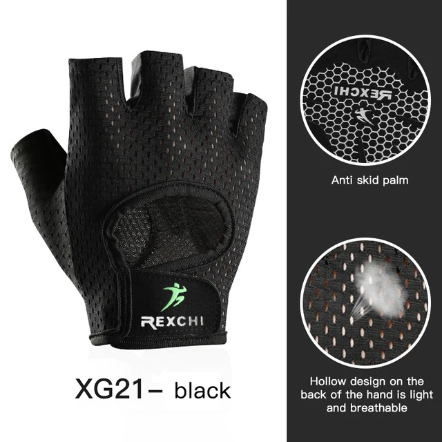 AUBTEC Cycling Gloves Fitness Gloves Gym Weightlifting Yoga Bodybuilding Training Thin Breathable Non-slip Half Finger Gloves Black S