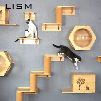 

Multiple-Level Cat Climber Wooden Wall-Mounted Cat Tree Cat Jumping Scratcher Climbing Activity Center Platform Pet Creative Toy