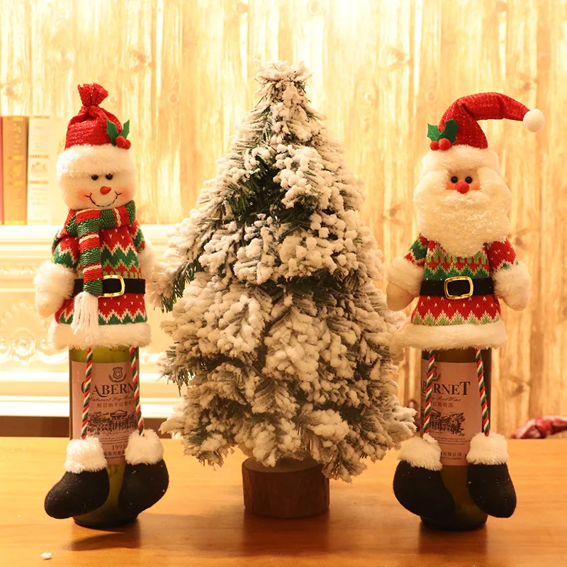 

Christmas red wine set tree top star old man snowman ornament day wine bottle set hotel decoration
