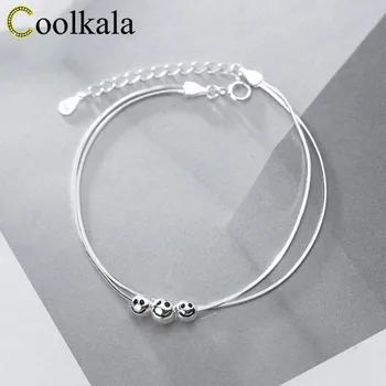 

Coolkala silver simple double-layer smile bracelet female temperament snake bone round Doudou jewelry