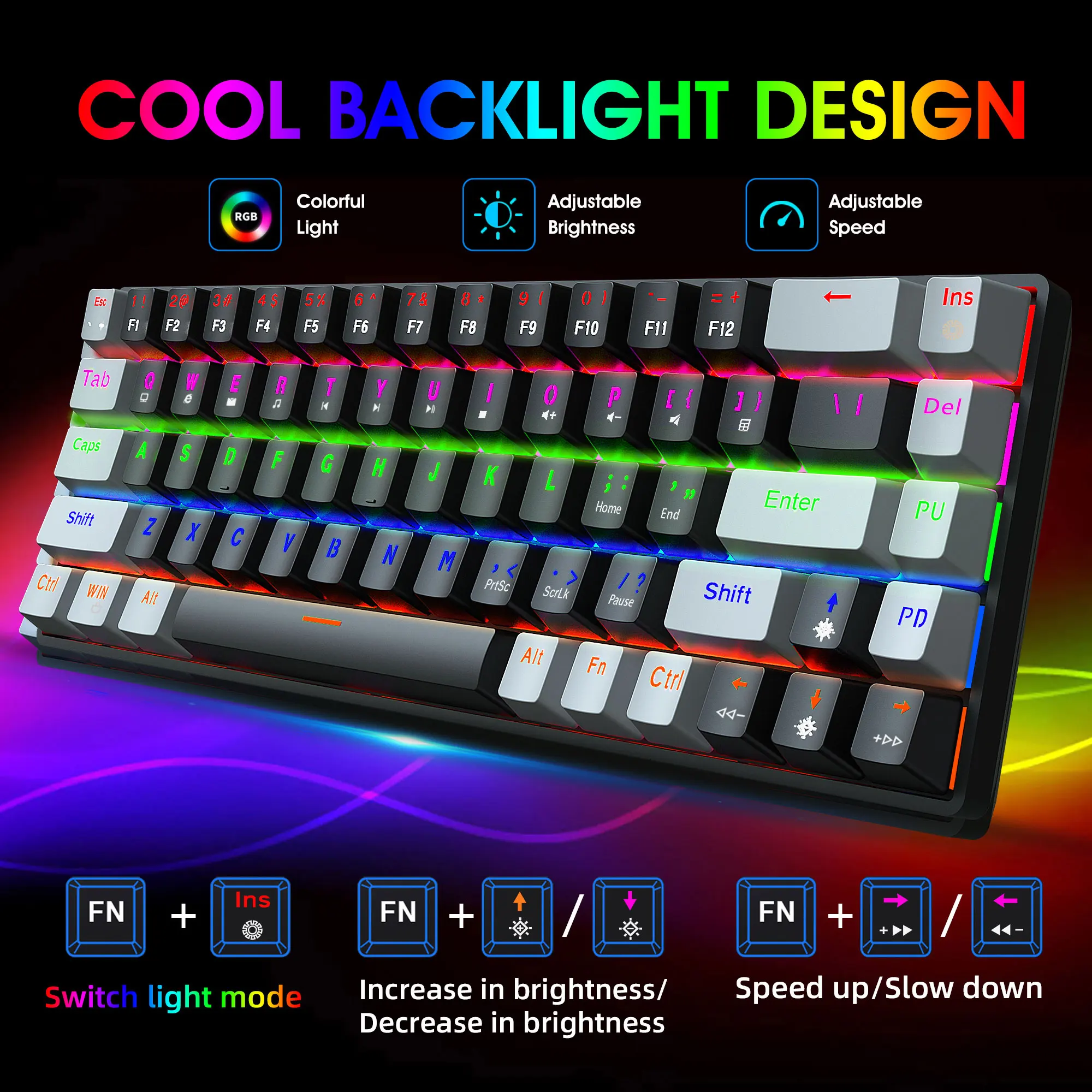 68 Key Mechanical Keyboard Gaming USB Wired LED Backlit Axis Gaming Mechanical Keyboard Optical Switches For Desktop