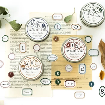 

100pcs/box Iron boxed retro small labels Stickers Salt/numerals/frame/round mark Planner scrapbooking DIY School Office Supplies