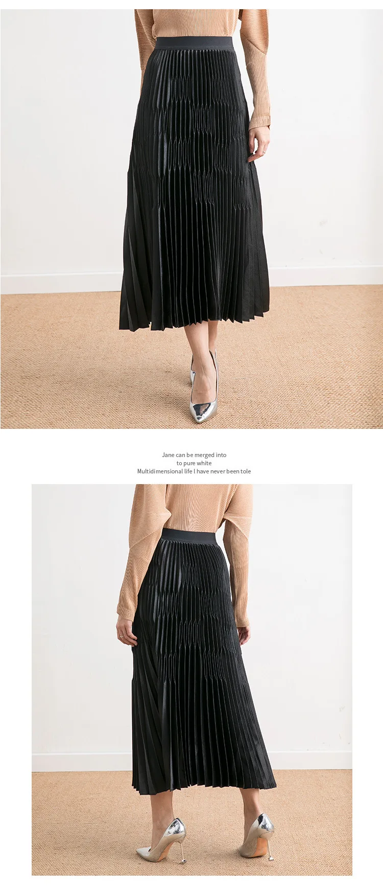 MIYAKE pleated skirt thick autumn and winter New design sense A-line big pendulum high waist slim pleated skirt female free ship