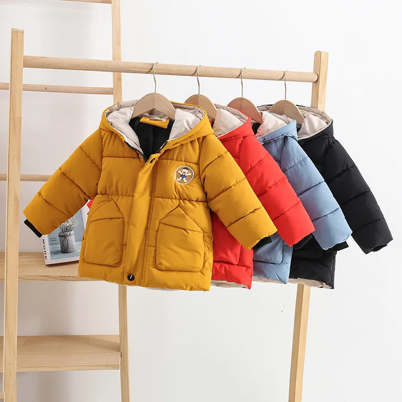

CHILDREN'S Cotton Wear 2019 Winter Style BOY'S Mid-length down Cotton Cotton Coat Hooded Coat Cartoon Surface Ultra-Cotton-padde
