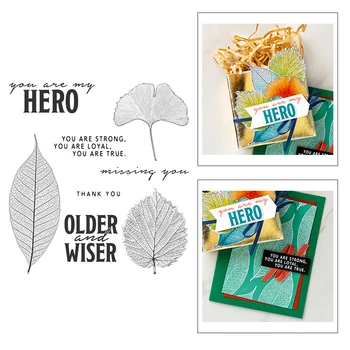 

2020 New Plant Green Leaves Word Hero Older Wiser Clear Stamp Sets and Metal Cutting Dies Scrapbooking For Crafts Card Making