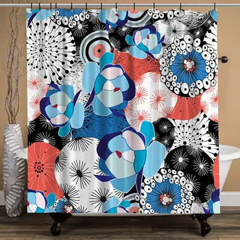 

Space Japanese Art Combination Colorful Abstract Flower Shower Curtain Simple Artistic Style Waterproof Fabric Shower Curtain