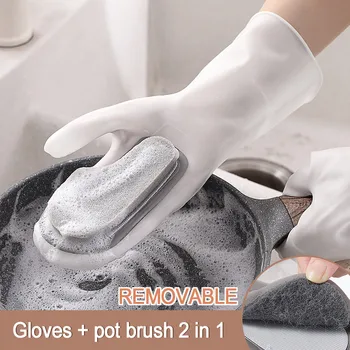 

1 Pair Kitchen Magic Dishwashing Gloves Multifunction Sponge Rubber Scrub Gloves Silicone Kitchen Cleaning Dish Washing Gloves
