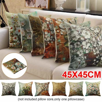 

45 x 45cm Creative Oil Painting Printed Pillowcase Cover Sofa Pillow Case Home Decorative Pillow Cushion Cover Soft Car Home