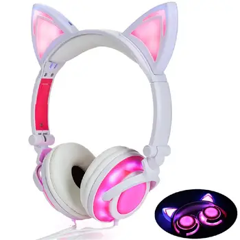 

Cute Cat Ear Headset LED Light with USB Chargeable Foldable Earphones for Ipad Tablet,Computer Mobile Phone