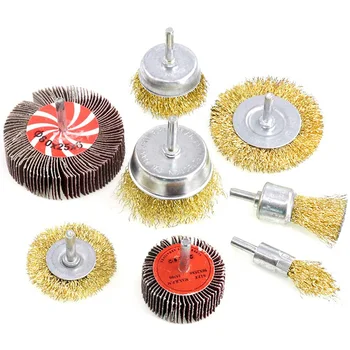 

8Pcs Brass Coated Wire Brush Wheel Cup Brush Set and Flap Wheel with 1/4-Inch Shank, Coated Wire Drill Brush Set