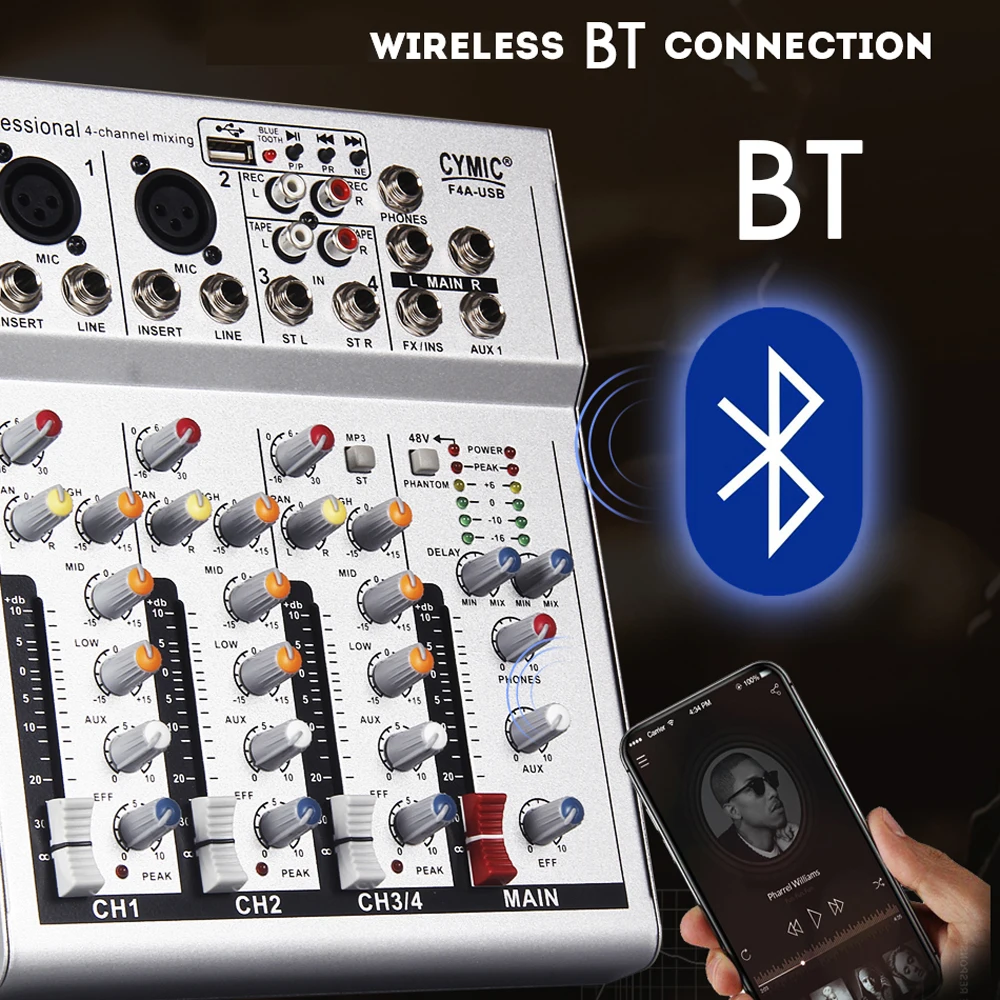 

4 CH Wireless Portable Mini Household Audio Mixer with USB DJ Sound Mixing Console Amplifier for Karaoke KTV Party Instruments