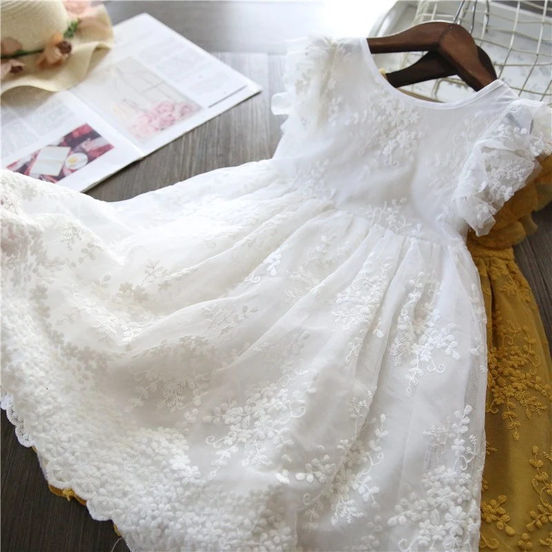 Летняя кружевная Детская одежда Детские платья принцессы для девочек, повседневная одежда платье с единорогом платье для девочек возрастом от 3 до 8 лет Vestido Robe Fille - Цвет: Белый