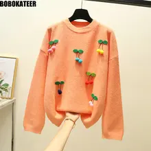 BOBOKATEER зимняя одежда негабаритный свободный розовый Kawaii вязаный зеленый свитер женский пуловер женский свитер Pull Femme Новинка