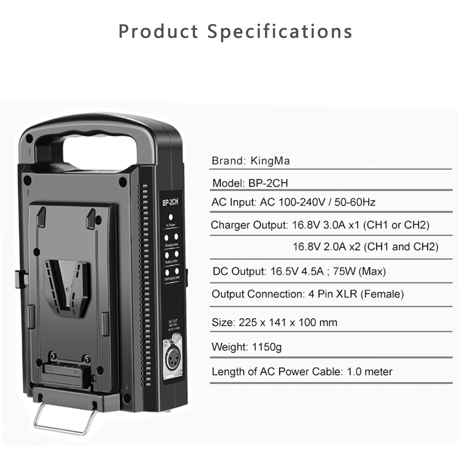 BP-2CH 듀얼 채널 V-마운트/V 잠금 배터리 충전기 DC 16.5V 전원 공급 장치 출력 모든 V-마운트 배터리와 호환 가능
