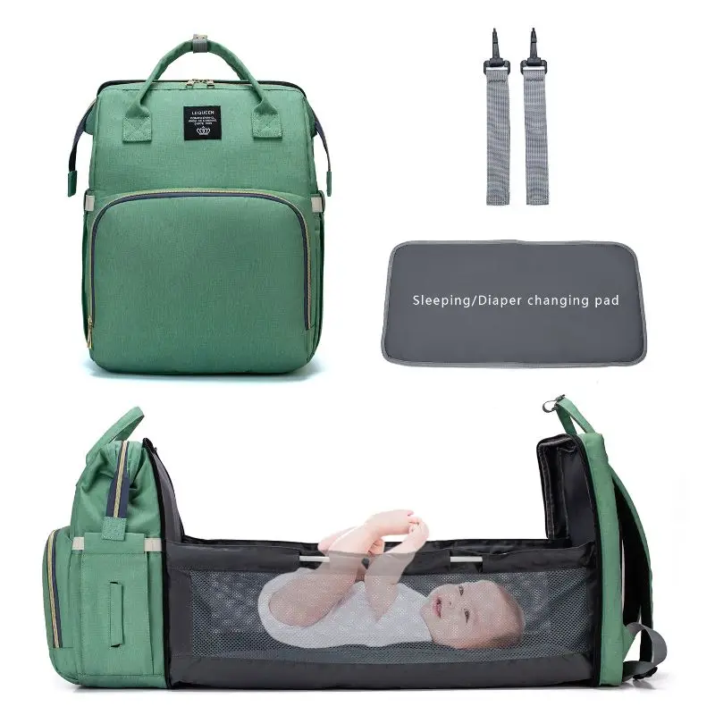 

2 IN 1 Oxford cloth Folding Crib Backpack Multifunctional Large-Capacity Diaper Bag Mummy Bag Zipper Colorful