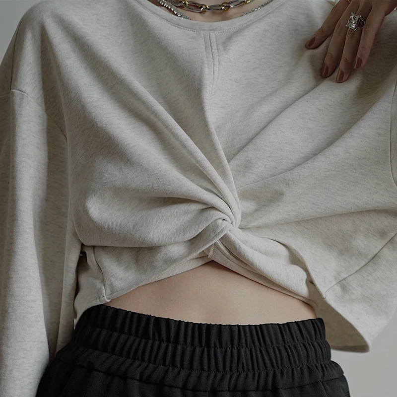 XITAO Irregular Bandage Solid Sweatshirt Women