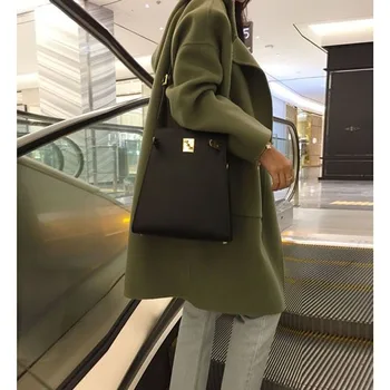 

Double-sided wool hooded women's coat long simple and solid color loose single-breasted large size women's coat