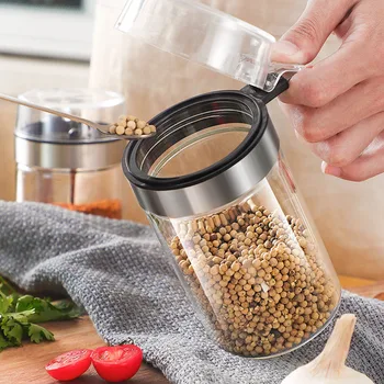 

Mini Clear Glass Spice Jar Container Set with Airtight Lids Spoon Kitchen Accessories BV789