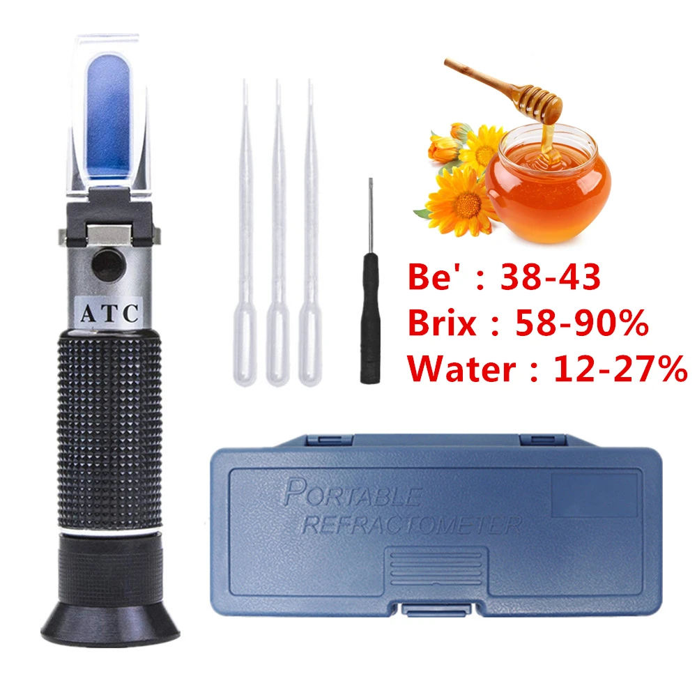 Рефрактометр для мёда 3 в 1 измеритель содержания сахара Baume Water 58 90% Brix 12 27% 38