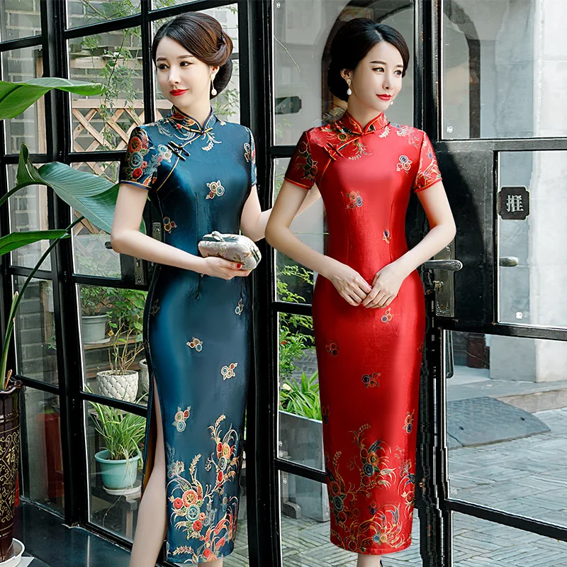Большие размеры 4XL длинное велюровое винтажное женское платье в китайском стиле классическое платье Ципао для сцены элегантное женское платье на пуговицах ручной работы Cheongsam