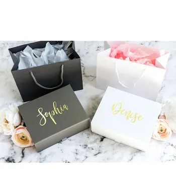 

Personalised Real Foil Print,black and white Gift Box with Name Custom Gift Box with Lid rose gold Birthday Box Bridesmaid Box