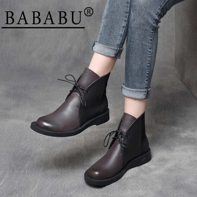 

2019 autumn new Mori girl handsome retro leather lace color matching British wind short boots Knight boots Martin boots