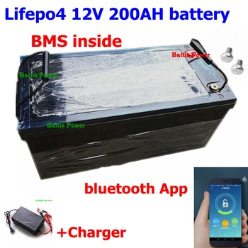 

Lifepo4 12V 200AH lithium battery BMS 4S 12.8V 200Ah deep cycle for 1800W inverter EV RV Solar energy storage +20A Charger