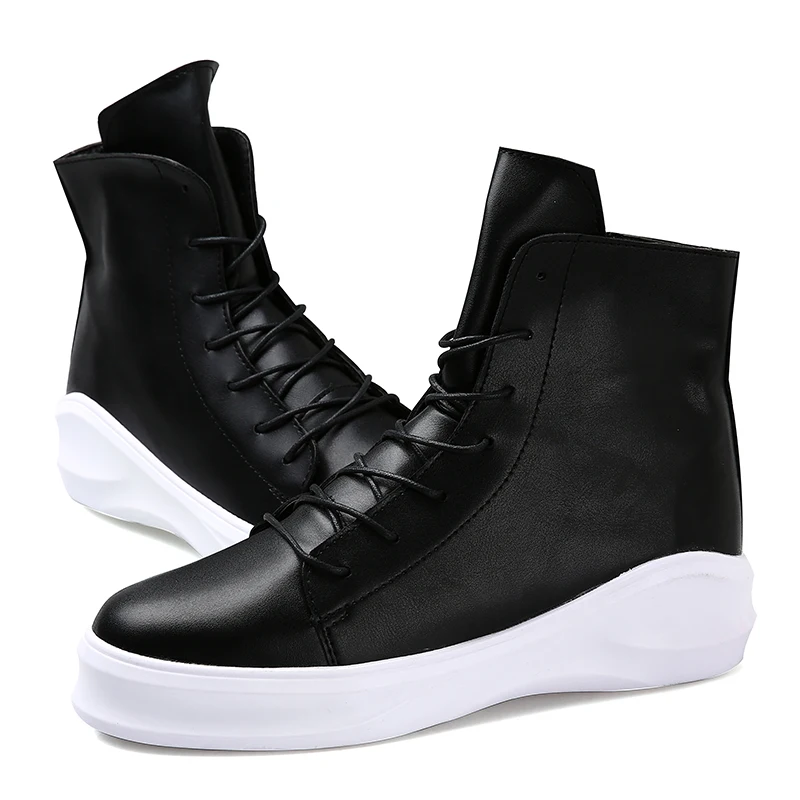 Модная трендовая мужская повседневная обувь Tenis кожаные кроссовки мужские кроссовки мужские zapatillas hombre Высокие Топы обувь мужские Scarpe Uomo - Цвет: Black-White