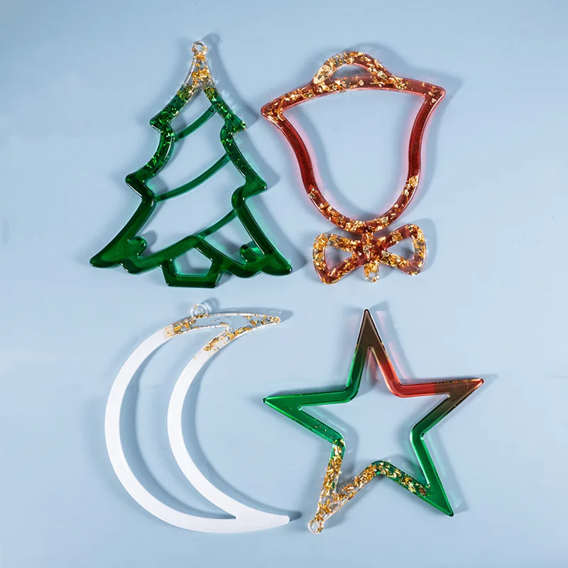 Large Christmas Ornament Hollow Silicone Mold for Resin Art Holiday Star Santa Sweet Home Deco UV Mould Epoxy Crafts |
