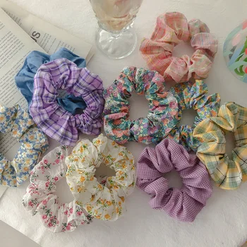 

Headwear Girls Hair Rubber Scrunchies Lattice Elastic Hair Bandsclothfloral